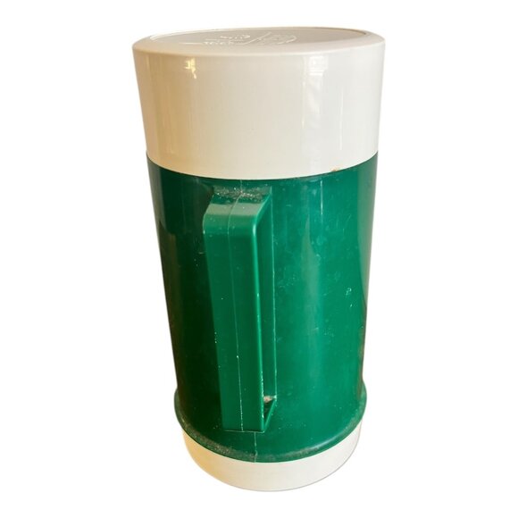 Vintage Thermos Green & White Plastic Insulated Drink Food Container 10oz Handle - Picture 3 of 10
